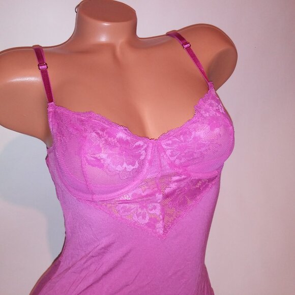 Victoria Secret Lingerie Chemise Slip Pink Lace Trim Solid Modal Underwire New W - Picture 11 of 16